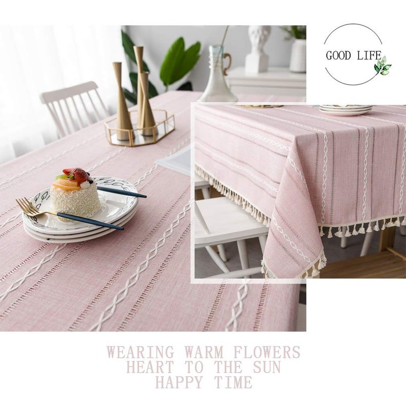 Pahajim Linen Tablecloth Rustic Rectangle Table Cloth Cotton Striped Tassels Tablecloths for Kitchen Dining Table Cover Rectangle/Oblong,55''x87'', 6-8 Seats - Image 4